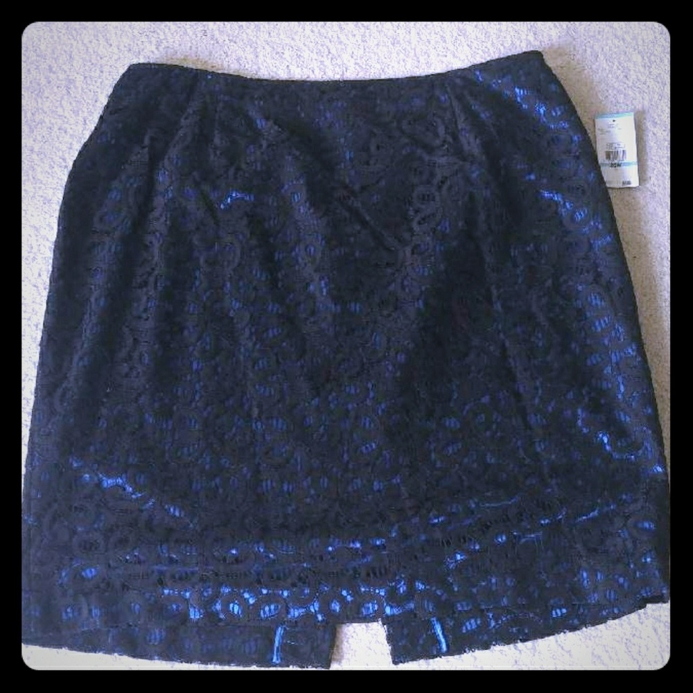 Blue and black lace pencil skirt